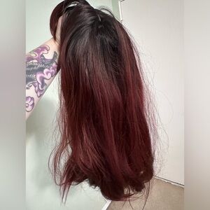 Medium length Ombre Red Synthetic Wig with Bangs
